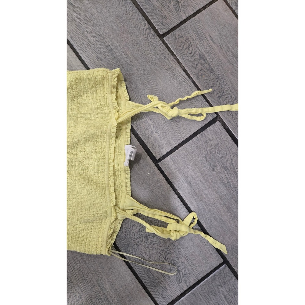 Republic Yellow Cotton Smocked Tiered Midi Dress Tie Straps L - Picture 4 of 6